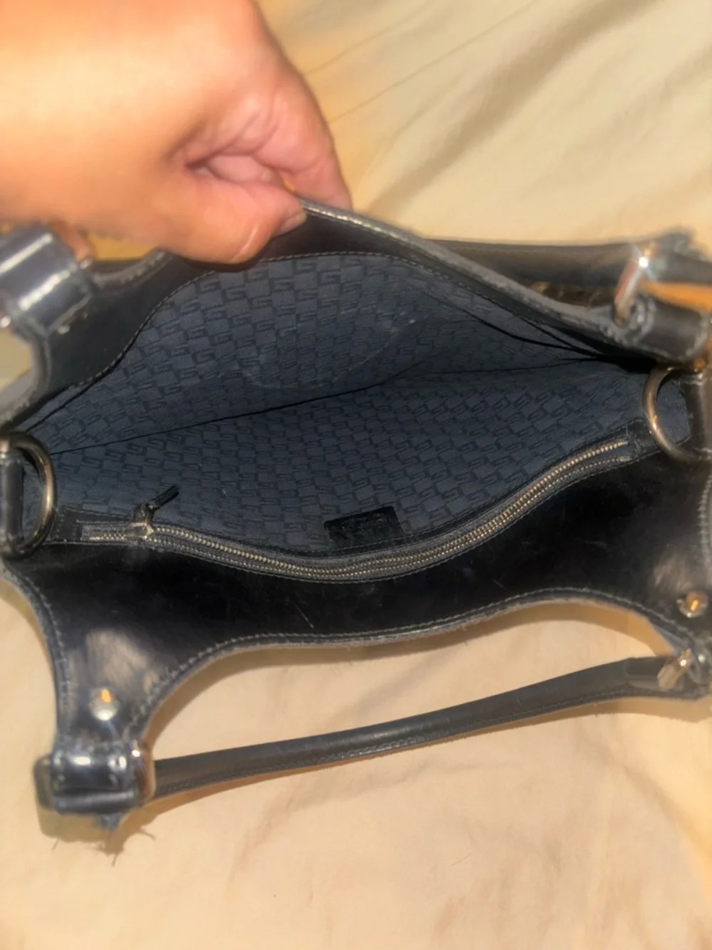 Authentic GUCCI Interlocking G Canvas Leather Handbag Black 114873 Vintage - Picture 3 of 5